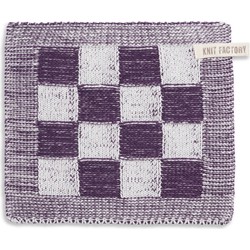 Knit Factory Gebreide Pannenlap Block - Ecru/Paars - 23x23 cm