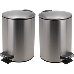 2x stuks pedaalemmers 3 liter van 17.5 x 23.5 cm RVS - Pedaalemmers