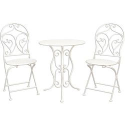 Clayre & Eef Bistroset Bistrotafel Bistrostoel 3-delig  Ø 60x70 Beige Ijzer Balkonset