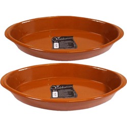 Set van 2x stuks tapas ovenschalen/serveerschalen terracotta Fontein 5 en 2.8 liter - Ovenschalen