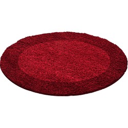 Tapijtenloods Basic Rond Shaggy Kader vloerkleed Rood Hoogpolig- 200 CM ROND