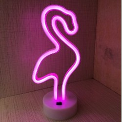 Groenovatie LED Neon Tafellamp "Flamingo", Op Batterijen en USB, 13x10x29cm, Roze