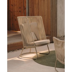 Kave Home - Outdoor fauteuil Saconca met hoge rugleuning in touw en groen gegalvaniseerd staal