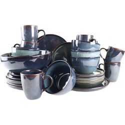 OTIX Serviesset - 25-delig - Bordenset - Saladeschaal - Koffiekopjes - Ontbijtborden - Dinerborden - Soepkommen - 6 Persoons - Blauw - EBONY