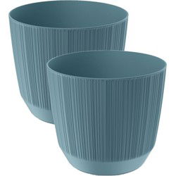 Prosperplast Plantenpot - 2x - stripe - ijsblauw - D15xH13 cm - Plantenpotten