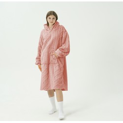 Textino SOPHIE Oversized Hoodie - 70x110 cm - Hoodie & deken in één - extra grote kabeltrui met capuchon - Rose Tan - roze - Textino