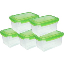 5x Voedsel plastic bewaarbakje 2,5 liter transparant/groen - Vershoudbakjes