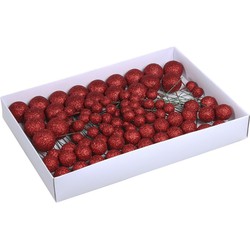 Voordeelverpakking rode glitter kerstballetjes instekers 2, 3 en 4 cm - Kerststukjes