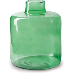 Jodeco Bloemenvaas Willem - transparant groen glas - D19 x H23 cm - fles vorm vaas - Vazen