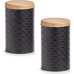 Zeller keuken voorraad blik - 2x - zwart - metaal - 10,5 x 18 cm - Voorraadblikken