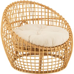 J-line - Stoel Lise+kussen 1 Personen Rotan/textiel Naturel/wit - 79x84x67cm