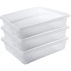 3x Voedsel plastic bewaarbakje laag 2 liter transparant 24 x 20 x 6 cm - Vershoudbakjes