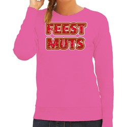 Bellatio Decorations Foute kersttrui/sweater voor dames - feest muts - roze - kerstmis XS - kerst truien