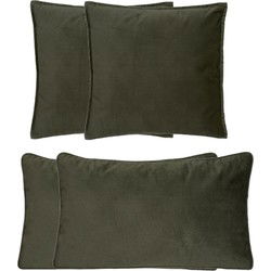 Atmosphera Bank/sierkussens Sophia - set 4x - Olijfgroen - polyester - met rits - In 2 formaten - Sierkussens