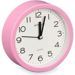 Giftdecor Wekker/alarmklok Good Morning - roze - kunststof - dia 12 cm - staand - rond - Wekkers