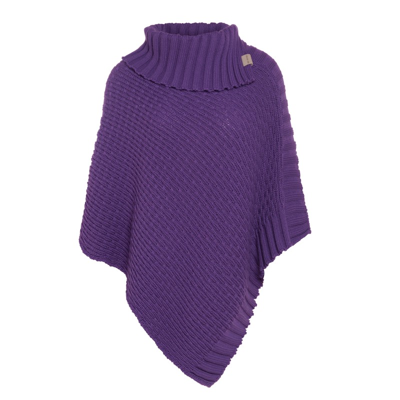 Knit Factory Nicky Gebreide Dames Poncho - Purple - One Size - Met opstaande kraag - 