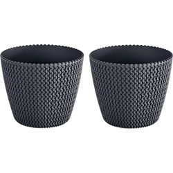 Prosperplast plantenpot kunststof - 2x - antraciet - D26 x H23 cm - Plantenpotten