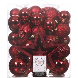 Set van 55x stuks kunststof kerstballen incl. ster piek rood - Kerstbal