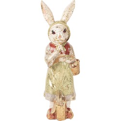 Clayre & Eef Decoratie Beeld Konijn 7x6x21 cm Beige Groen Kunststof