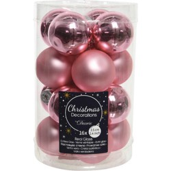 Kerstbal glas d3.5cm lip roze 16st