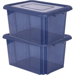 10x stuks kunststof opbergboxen/opbergdozen donkerblauw transparant L58 x B44 x H31 cm stapelbaar - Opbergbox