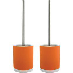 MSV Shine Toilet/wc-borstel houder - 2x - keramiek/metaal - oranje - 38 cm - Toiletborstels