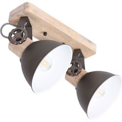 Mexlite - spot - Gearwood - antraciet - metaal rubber wood - opbouwspot - E27 - 7969A
