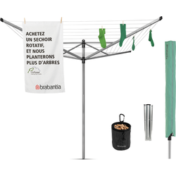 Lift o Matic Advance droogmolen 50 meter met metalen grondanker, beschermhoes en wasknijpertasje Metallic Grey - Brabantia