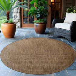 Rond Binnen & Buiten vloerkleed - Riza - Kader Motief - Bruin - 160 cm Ø rond