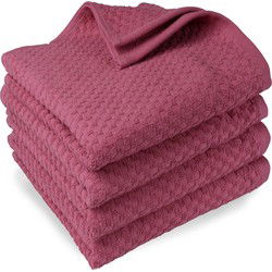 DoubleDry Handdoekenset - Popcorn Weave - 4 Stuks - 70x140 cm - 100% Katoen - OEKO-TEX Made in Green - Oud Roze