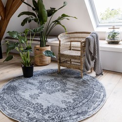 Vintage Vloerkleed Bloom rond - Grijs - EVA Interior Grijs/Antraciet,Grijs - Polypropyleen - Rond 235 Ø - (XXL)