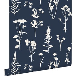 ESTAhome behang veldbloemen donkerblauw - 50 x 900 cm - 139397