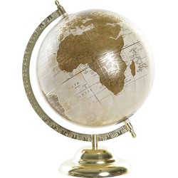 Items Deco Wereldbol/globe op voet - kunststof - creme/goud - home decoratie artikel - D20 x H30 cm - Wereldbollen