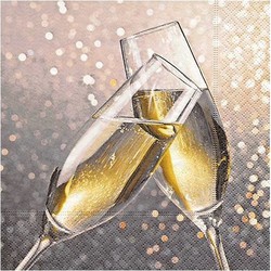 20x Champagne thema servetten met glazen 33 x 33 cm - Feestservetten