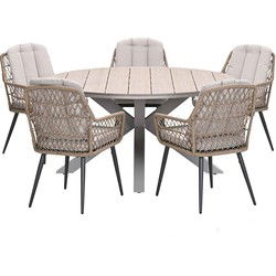 Garden Impressions Kalibo tuinset 6-delig - Tulli tuintafel Ø148x75 cm - light teak vironwood