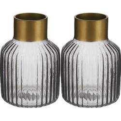 Bloemenvazen 2x stuks - luxe decoratie glas - grijs/goud - 14 x 22 cm - Vazen