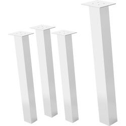 Set van 4 tafelpoten schuin 72 cm wit glanzend staal vierkant profiel 8x8 cm I-vorm 96° helling ML ontwerp