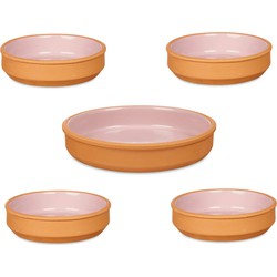 Set 5x tapas/creme brulee schaaltjes - terra/roze - 4x 16 cm/1x 23 cm - Snack en tapasschalen