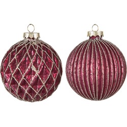 Clayre & Eef Kerstbal Set van 2  Ø 8 cm Rood Glas Kerstdecoratie