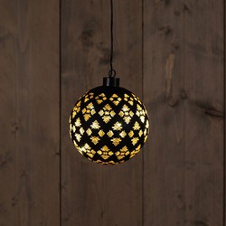 Glass Ball Baroque Black/Gold 12Cm / 10Led Warm White /