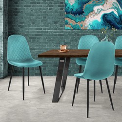 Eetkamerstoel set van 4 petrol fluwelen bekleding met metalen poten incl. montagemateriaal ML-Design