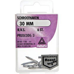 Schroefhaken 30mm rvs 6st