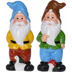 Tuinkabouters - 2x - polystone - 40 cm - bruin / blauw - Tuinbeelden
