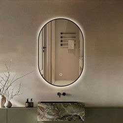 Lumoire Badkamerspiegel met Verlichting - Onyx - 60CM Ovaal  - Anti Condens Verwarming - Mat Zwart