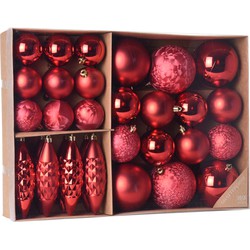 Kerstboomversiering set met 31 kerstornamenten rood van kunststof - Kerstbal