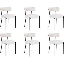 QUVIO Eetkamerstoelen Leanne - Bouclé - Staal - Wit - Set van 6
