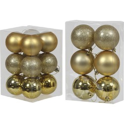 Kerstversiering kunststof kerstballen goud 6 en 8 cm pakket van 36x stuks - Kerstbal