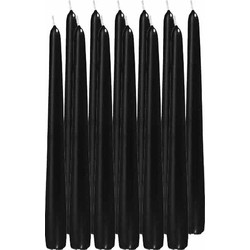 12x Lange kaarsen zwart 25 cm 8 branduren dinerkaarsen/tafelkaarsen - Dinerkaarsen