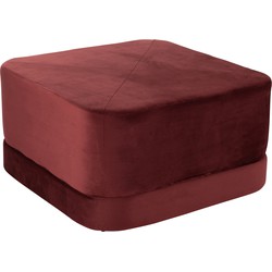 J-line - Poef Vierkant Laag Velvet Rood - 65x65x35cm