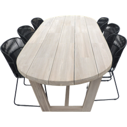 Set van Lauren tafel 270x110x76 cm teak aged en 6 Faye stoel lava incl. kussen